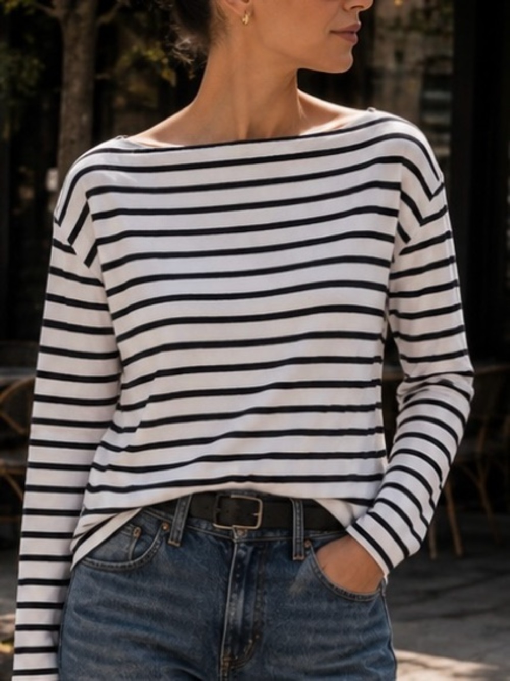 Apart by Lowrys Japanese Striped Bateau Neck Cotton Top